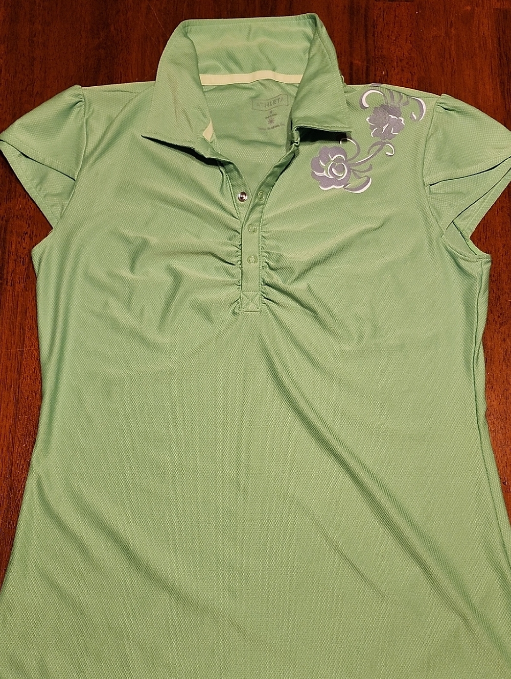 Athleta Women’s Green Polo Top with Floral Accent